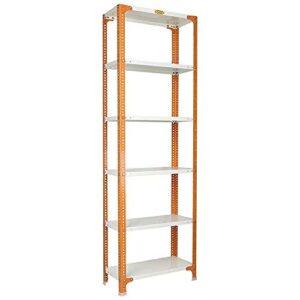 Mil-Nil Prime CRC Sheet 72X30X18 Inch Multipurpose Storage, Adjustable Shelf, Slotted Angle Rack with 6 Shelves 22 Gauge_Orange/Ivory 16 Gauge Angles