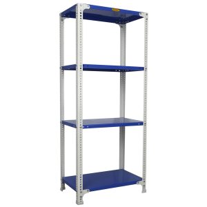 Mil-Nil Prime CRC Sheet 60X30X15 Inch Multipurpose Storage, Adjustable Shelf, Slotted Angle Rack with 4 Shelves 24 Gauge_Blue/White 16 Gauge Angles