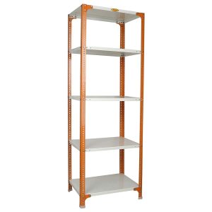 Mil-Nil Prime CRC Sheet 5 Shelf Multipurpose Slotted Angle Rack, 72 x 24 x 18 Inch, 22 Gauge [(Orange-Ivory) Powder Coating] 16 Gauge Angles