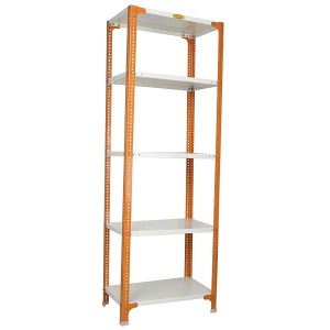 Mil-Nil Prime CRC Sheet 5 Shelf Multipurpose Slotted Angle Rack, 72 x 24 x 15 Inch, 22 Gauge [(Orange-Ivory) Powder Coating] 16 Gauge Angles