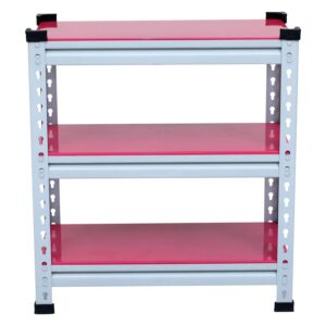 Mil-Nil Boltless Prime CRC Sheet 26x24x12 Inch Multipurpose Storage Rack with 3 Shelves 20 Gauge (Pink)