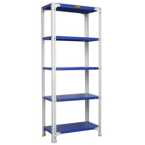 Mil-Nil Prime CRC Sheet 5 Shelf Multipurpose Slotted Angle Rack, 60 x 24 x 12 Inch, 24 Gauge (60 x 24 x 12, Blue - White) 16 Gauge Angles