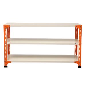 Mil-Nil Prime CRC Sheet 3 Shelf 22 Gauge Multipurpose Slotted Angle Rack | Adjustable Shelf Hight Powder Coated Rack for Home & Kitchen (24x47x12 Inch Orange/Ivory) 16 Gauge Angles
