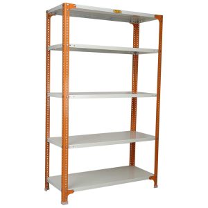 Mil-Nil Prime CRC Sheet 5 Shelf Multipurpose Slotted Angle Rack, 60 x 36 x 12 Inch, 18 Gauge [(Orange-Ivory) Powder Coating] 14 Gauge Angles