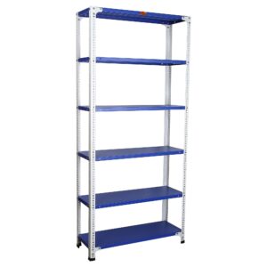 Mil-Nil Prime CRC Sheet 72X36X12 Inch Multipurpose Storage, Adjustable Shelf, Slotted Angle Rack with 6 Shelves 24 Gauge_Blue/White 16 Gauge Angles