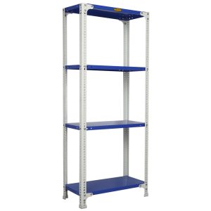 Mil-Nil Prime CRC Sheet 60X30X12 Inch Multipurpose Storage, Adjustable Shelf, Slotted Angle Rack with 4 Shelves 24 Gauge_Blue/White 16 Gauge Angles
