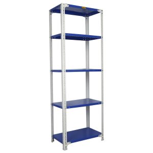 Mil-Nil Prime CRC Sheet 60X30X15 Inch Multipurpose Storage, Adjustable Shelf, Slotted Angle Rack with 5 Shelves 24 Gauge_Blue/White 16 Gauge Angles
