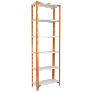 Mil-Nil Prime CRC Sheet 6 Shelf Multipurpose Slotted Angle Rack, 78 x 24 x 18 Inch, 24 Gauge [(Orange-Ivory) Powder Coating] 16 Gauge Angles