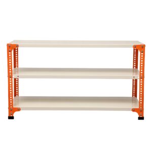 Mil-Nil Prime CRC Sheet 3 Shelf 24 Gauge Multipurpose Slotted Angle Rack | Adjustable Shelf Hight Powder Coated Rack for Home & Kitchen (24x47x12 Inch, 9.6 Kg, Orange/Ivory) 16 Gauge Angles