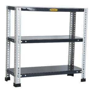 Mil-Nil Slotted Angle Prime CRC Sheet Glossy 24x24x9 Inch Multipurpose Storage Business and Industrial Rack with 3 Shelves 24 Gauge (Grey/Havels) 16 Gauge Angles