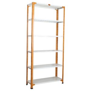 Mil-Nil Prime CRC Sheet 6 Shelf Multiuse Storage Unit, 78 x 36 x 12 Inch, 24 Gauge (Ivory-Orange) Powder Coated 16 Gauge Angles