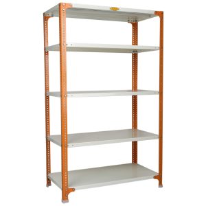 Mil-Nil Prime CRC Sheet 5 Shelf Multipurpose Slotted Angle Rack, 60 x 36 x 18 Inch, 20 Gauge [(Orange-Ivory) Powder Coating] 14 Gauge Angles