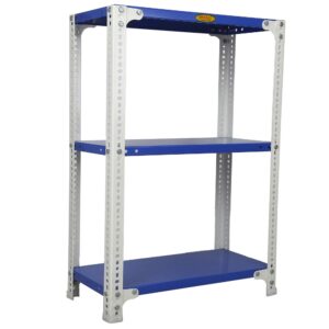 Mil-Nil Prime CRC Sheet 3 Shelf Multipurpose Slotted Angle Rack, 36 x 24 x 12 Inch [(Blue-White) Powder Coating] 16 Gauge Angles