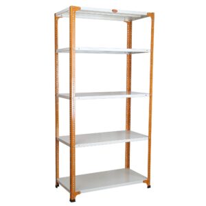Mil-Nil Prime CRC Sheet 5 Shelf Multipurpose Storage Unit, 72 x 36 x 18 Inch, 18 Gauge (Ivory-Orange) Powder Coated 14 Gauge Angles
