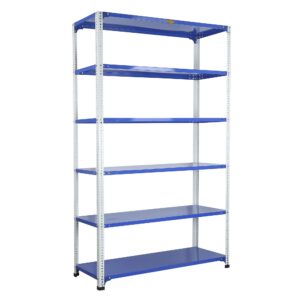 Mil-Nil Prime CRC Sheet 72X47X18 Inch Multipurpose Storage, Adjustable Shelf, Slotted Angle Rack with 6 Shelves 20 Gauge_Blue/White 14 Gauge Angles