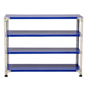 Mil-Nil Prime CRC Sheet 4 Shelf 24 Gauge Multipurpose Slotted Angle Rack | Adjustable Shelf Hight Powder Coated Rack for Home & Kitchen (36x47x12 Inch, 13.6 Kg, Blue/White) 16 Gauge Angles