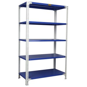 Mil-Nil Prime CRC Sheet 5 Shelf Multipurpose Slotted Angle Rack, 60 x 36 x 18 Inch, 22 Gauge [(Blue-White) Powder Coating] 16 Gauge Angles
