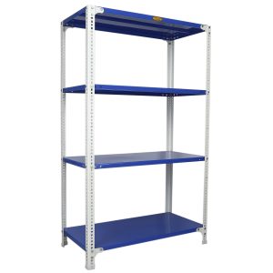 Mil-Nil Prime CRC Sheet 4 Shelf Multipurpose Slotted Angle Rack, 60 x 36 x 18 Inch, 18 Gauge [(Blue-White) Powder Coating] 14 Gauge Angles