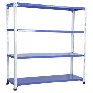 Mil-Nil Prime CRC Sheet 4 Shelf Multipurpose Slotted Angle Rack, 48 x 47 x 15 Inch, 22 Gauge (Blue-White) Powder Coated 16 Gauge Angles