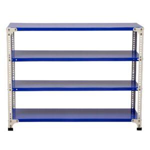 Mil-Nil Prime CRC Sheet 4 Shelf 22 Gauge Multipurpose Slotted Angle Rack | Adjustable Shelf Hight Powder Coated Rack for Home & Kitchen (36x47x12 Inch, 15.2 Kg, Blue/White) 16 Gauge Angles