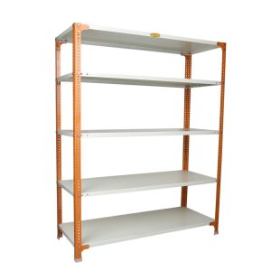 Mil-Nil Prime CRC Sheet 5 Shelf Multipurpose Slotted Angle Rack, 60 x 47 x 18 Inch, 18 Gauge [(Orange-Ivory) Powder Coating] 14 Gauge Angles