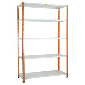 Mil-Nil Prime CRC Sheet 5 Shelf Multipurpose Slotted Angle Rack, 72 x 47 x 15 Inch, 20 Gauge (Orange/Ivory) Powder Coated 14 Gauge Angles