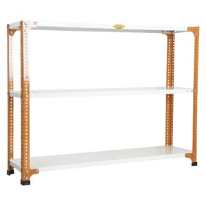 Mil-Nil Prime CRC Sheet 3 Shelf Multipurpose Slotted Angle Rack, 36 x 47 x 12 Inch, 18 Gauge (Orange/Ivory) Powder Coated 14 Gauge Angles