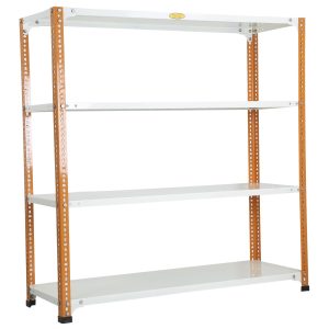 Mil-Nil Prime CRC Sheet 4 Shelf Multipurpose Slotted Angle Rack, 48 x 47 x 15 Inch, 22 Gauge (Orange/Ivory) Powder Coated 16 Gauge Angles