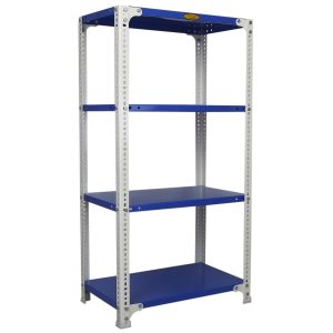 Mil-Nil Prime CRC Sheet 4 Shelf Multipurpose Slotted Angle Rack, 60 x 36 x 24 Inch, 22 Gauge [(Blue-White) Powder Coating] 16 Gauge Angles