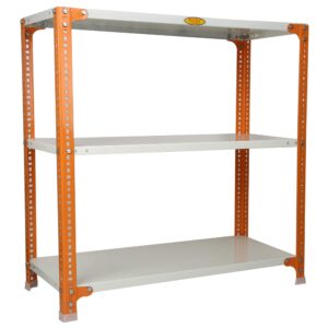 Mil-Nil Prime CRC Sheet 3 Shelf Multipurpose Slotted Angle Rack, 36 x 36 x 15 Inch, 20 Gauge [(Orange-Ivory) Powder Coating] 14 Gauge Angles