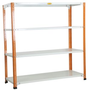Mil-Nil Prime CRC Sheet 4 Shelf Multipurpose Slotted Angle Rack, 48 x 47 x 18 Inch, 22 Gauge (Orange/Ivory) Powder Coated 16 Gauge Angles