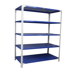 Mil-Nil Prime CRC Sheet 5 Shelf Multipurpose Slotted Angle Rack, 60 x 47 x 24 Inch, 20 Gauge [(Blue-White) Powder Coating] 14 Gauge Angles