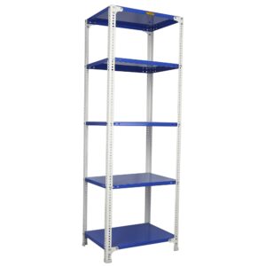 Mil-Nil Prime CRC Sheet 72X30X18 Inch Multipurpose Storage, Adjustable Shelf, Slotted Angle Rack with 5 Shelves 22 Gauge_Blue/White 16 Gauge Angles