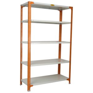 Mil-Nil Prime CRC Sheet 5 Shelf Multipurpose Slotted Angle Rack, 60 x 36 x 15 Inch, 22 Gauge [(Orange-Ivory) Powder Coating] 16 Gauge Angles