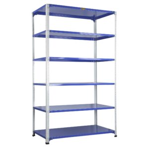 Mil-Nil Prime CRC Sheet 72X36X24 Inch Multipurpose Storage, Adjustable Shelf, Slotted Angle Rack with 6 Shelves 20 Gauge_Blue/White 14 Gauge Angles