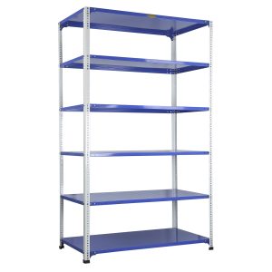Mil-Nil Prime CRC Sheet 6 Shelf Multipurpose Slotted Angle Rack, 78 x 47 x 24 Inch, 20 Gauge (Blue-White) Powder Coated 14 Gauge Angles