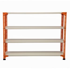Mil-Nil Prime CRC Sheet 4 Shelf 22 Gauge Multipurpose Slotted Angle Rack | Adjustable Shelf Hight Powder Coated Rack for Home & Kitchen (36x47x12 Inch, 15.2 Kg, Orange/Ivory) 16 Gauge Angles