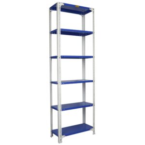Mil-Nil Prime CRC Sheet 72X24X12 Inch Multipurpose Storage, Adjustable Shelf, Slotted Angle Rack with 6 Shelves 22 Gauge_Blue/White 16 Gauge Angles