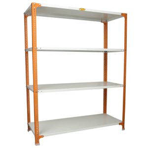 Mil-Nil Prime CRC Sheet 4 Shelf Multipurpose Slotted Angle Rack, 60 x 47 x 18 Inch, 22 Gauge [(Orange-Ivory) Powder Coating] 16 Gauge Angles