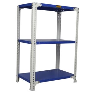 Mil-Nil Prime CRC Sheet 3 Shelf Multipurpose Slotted Angle Rack, 36 x 24 x 15 Inch [(Blue-White) Powder Coating] 16 Gauge Angles