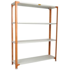 Mil-Nil Prime CRC Sheet 4 Shelf Multipurpose Slotted Angle Rack, 60 x 47 x 12 Inch, 20 Gauge [(Orange-Ivory) Powder Coating] 14 Gauge Angles