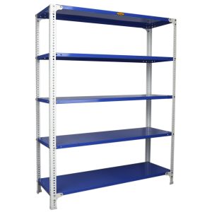 Mil-Nil Prime CRC Sheet 5 Shelf Multipurpose Slotted Angle Rack, 60 x 47 x 15 Inch, 18 Gauge [(Blue-White) Powder Coating] 14 Gauge Angles