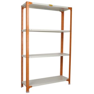 Mil-Nil Prime CRC Sheet 4 Shelf Multipurpose Slotted Angle Rack, 60 x 36 x 12 Inch, 18 Gauge [(Orange-Ivory) Powder Coating] 14 Gauge Angles