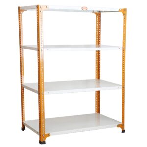 Mil-Nil Glossy Finish Prime CRC Sheet 4 Shelf Multipurpose Space Saving Storage Rack, 48 x 36 x 18 inch, 18 Gauge (Ivory-Orange)