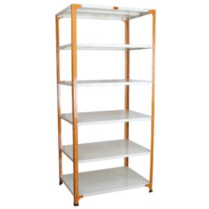 Mil-Nil Prime CRC Sheet 6 Shelf Multiuse Storage Unit, 78 x 36 x 24 Inch, 18 Gauge (Ivory-Orange) Powder Coated 14 Gauge Angles