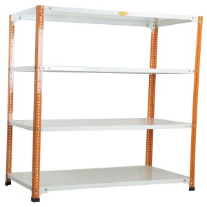 Mil-Nil Prime CRC Sheet 4 Shelf Multipurpose Slotted Angle Rack, 48 x 47 x 24 Inch, 18 Gauge (Orange/Ivory) Powder Coated