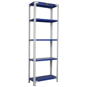 Mil-Nil Prime CRC Sheet 72X30X12 Inch Multipurpose Storage, Adjustable Shelf, Slotted Angle Rack with 5 Shelves 22 Gauge_Blue/White 16 Gauge Angles