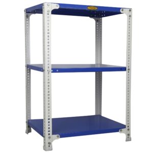 Mil-Nil Prime CRC Sheet 3 Shelf Multipurpose Slotted Angle Rack, 36 x 24 x 18 Inch [(Blue-White) Powder Coating] 16 Gauge Angles