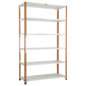 Mil-Nil Prime CRC Sheet 72X47X18 Inch Multipurpose Storage, Adjustable Shelf, Slotted Angle Rack with 6 Shelves 20 Gauge_Orange/Ivory 14 Gauge Angles