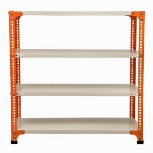 Mil-Nil Prime CRC Sheet 4 Shelf 22 Gauge Multipurpose Slotted Angle Rack | Adjustable Shelf Hight Powder Coated Rack for Home & Kitchen (36x36x12 Inch, 12.8 Kg, Orange/Ivory) 16 Gauge Angles